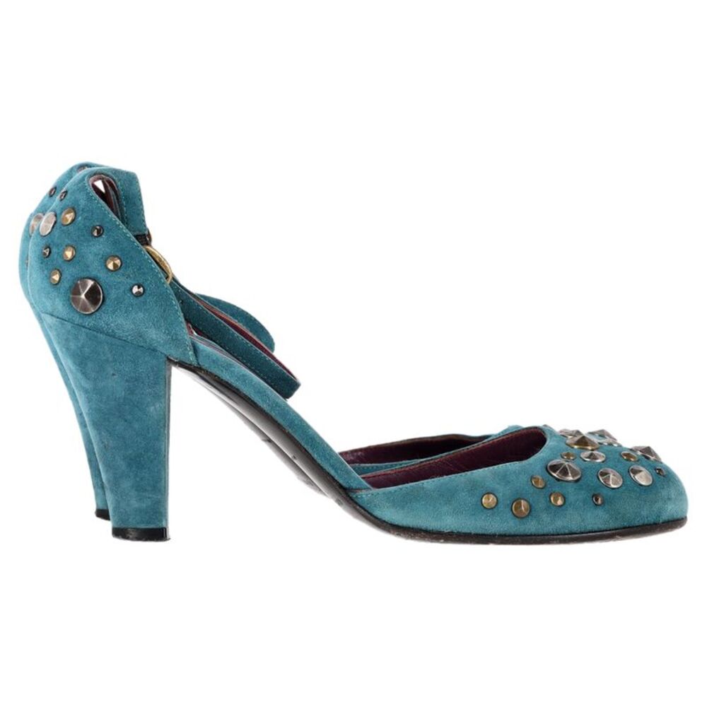 Marc Jacobs Studded Ankle Strap Pumps in Turquoise Suede